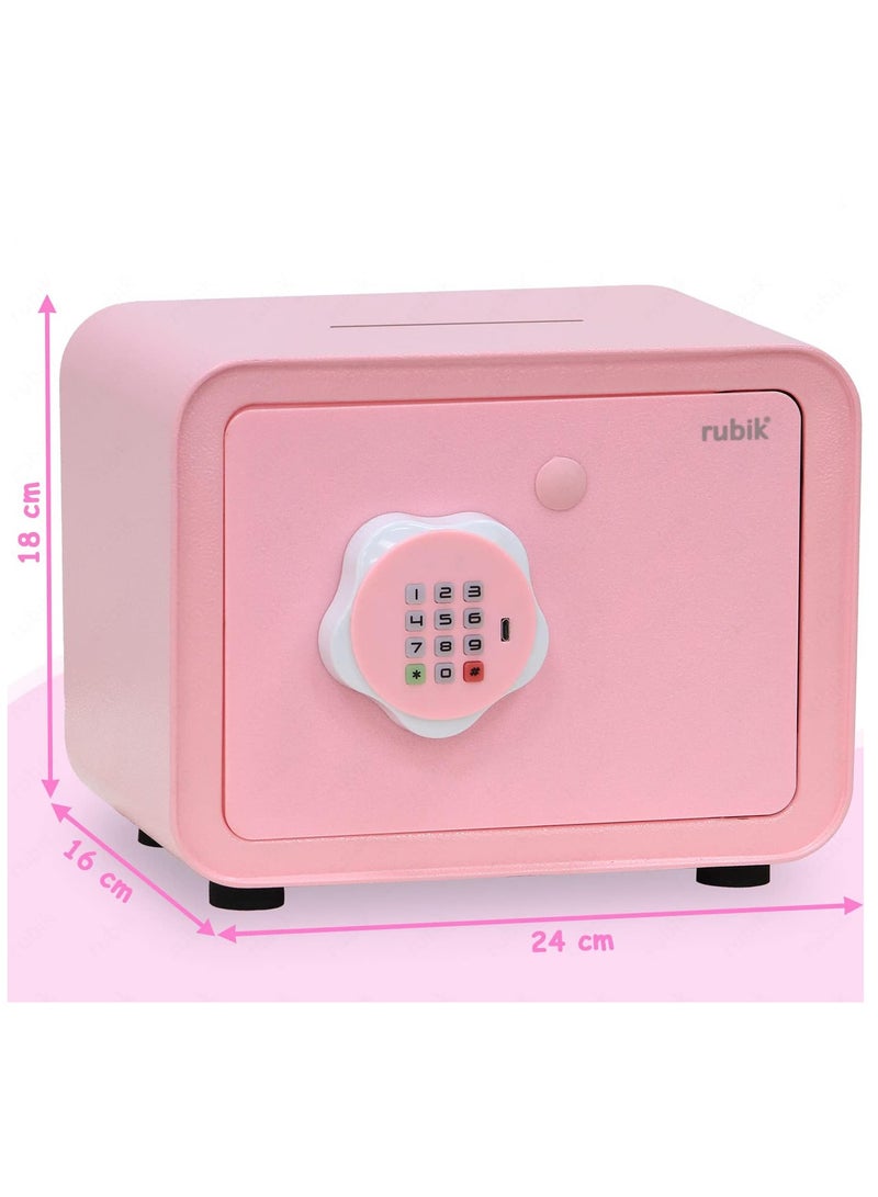 Rubik Piggy Bank Safe with Digital Password and Key Lock, Cash Coins Drop Slot Money Saving Box for Kids Boys Girls Adults (18x24x16cm) Pink - Image 2