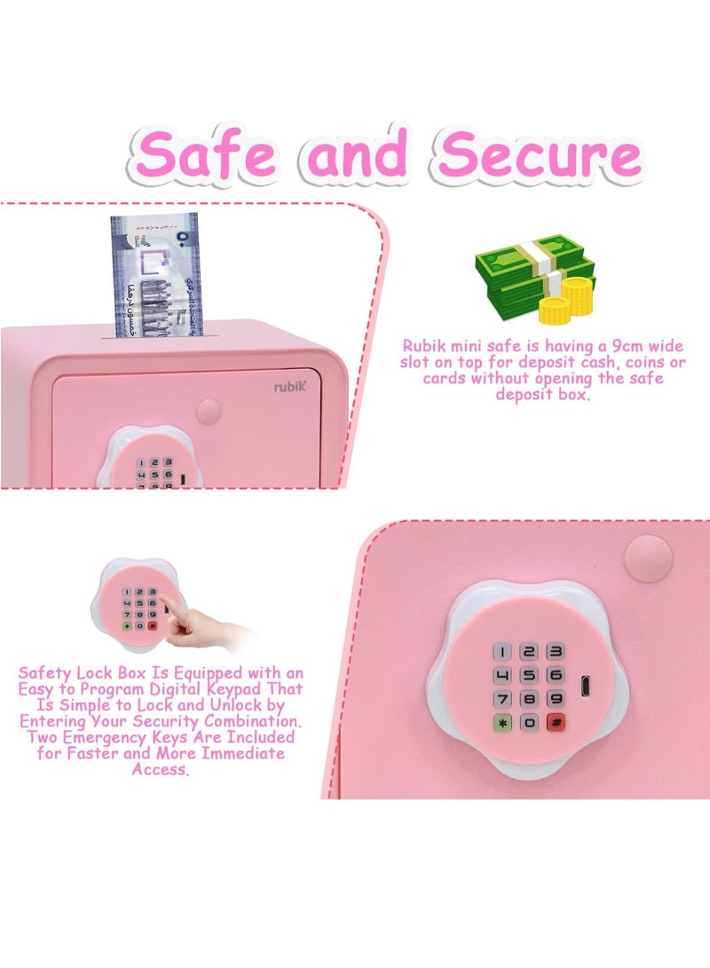 Rubik Piggy Bank Safe with Digital Password and Key Lock, Cash Coins Drop Slot Money Saving Box for Kids Boys Girls Adults (18x24x16cm) Pink - Image 3