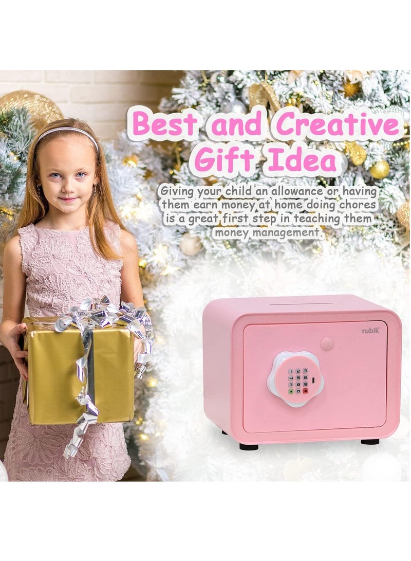Rubik Piggy Bank Safe with Digital Password and Key Lock, Cash Coins Drop Slot Money Saving Box for Kids Boys Girls Adults (18x24x16cm) Pink - Image 4