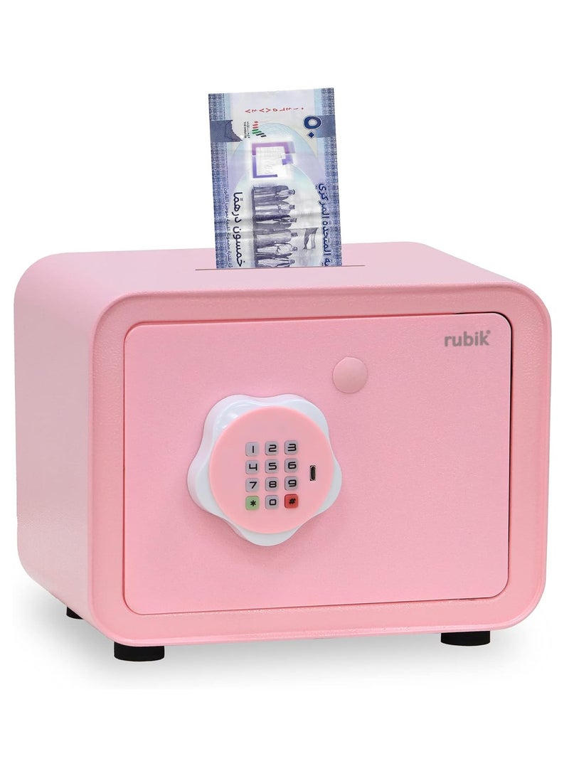 Rubik Piggy Bank Safe with Digital Password and Key Lock, Cash Coins Drop Slot Money Saving Box for Kids Boys Girls Adults (18x24x16cm) Pink - Image 1