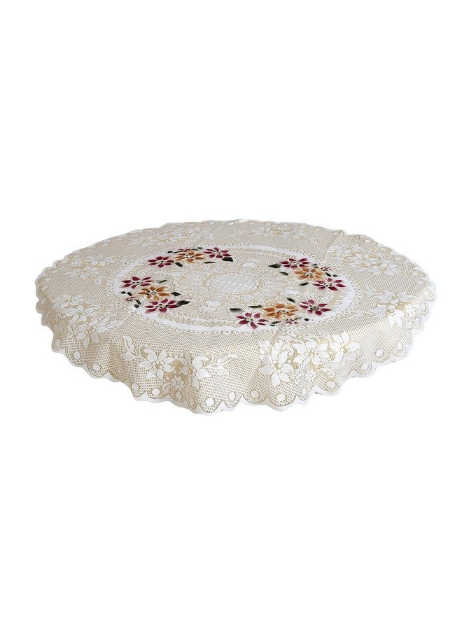 Kuber Industries Cotton Flower Design Round Table Cover for Kitchen Dining Room Restaurant Party Decoration (Cream), Standard (Hs_37_Kubmart020504) - Image 3
