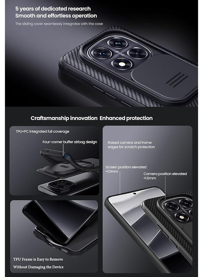 erorex For Xiaomi Redmi Note 14 Pro Plus Case Camera Lens Protection Slide Cover Tpu+Pc Shockproof Bumper Back Cover Anti Fingerprint Mobile Phone Case 14 Pro+ Slim Fit Protective Casing - Image 2