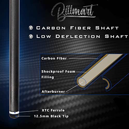 Billmart Carbon Fiber Pool Cue Stick Low Deflection Shaft Billiard Cue Sticks with Hard Case Pool Table Sticks Queue 19 oz Pool QueBlack - Image 3