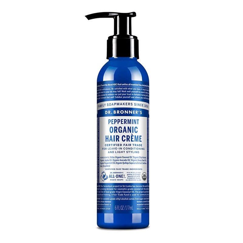 Dr Bronners  Organic Hair Crme Peppermint 6 Ounce  LeaveIn Conditioner and Styling Cream Made with Organic Oils Hair Cream Supports Shine and Strength Nourishes Scalp NonGMO