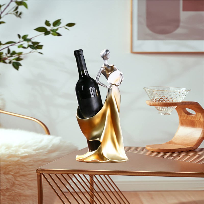 Artpaul Wine Bottle Holder Beauty Lady Statue Wine Bottle Stand Lady Wine Rack Decoration Wine Cork Holder Decor Wine Decor for Kitchen Bar (Golden) - Image 4