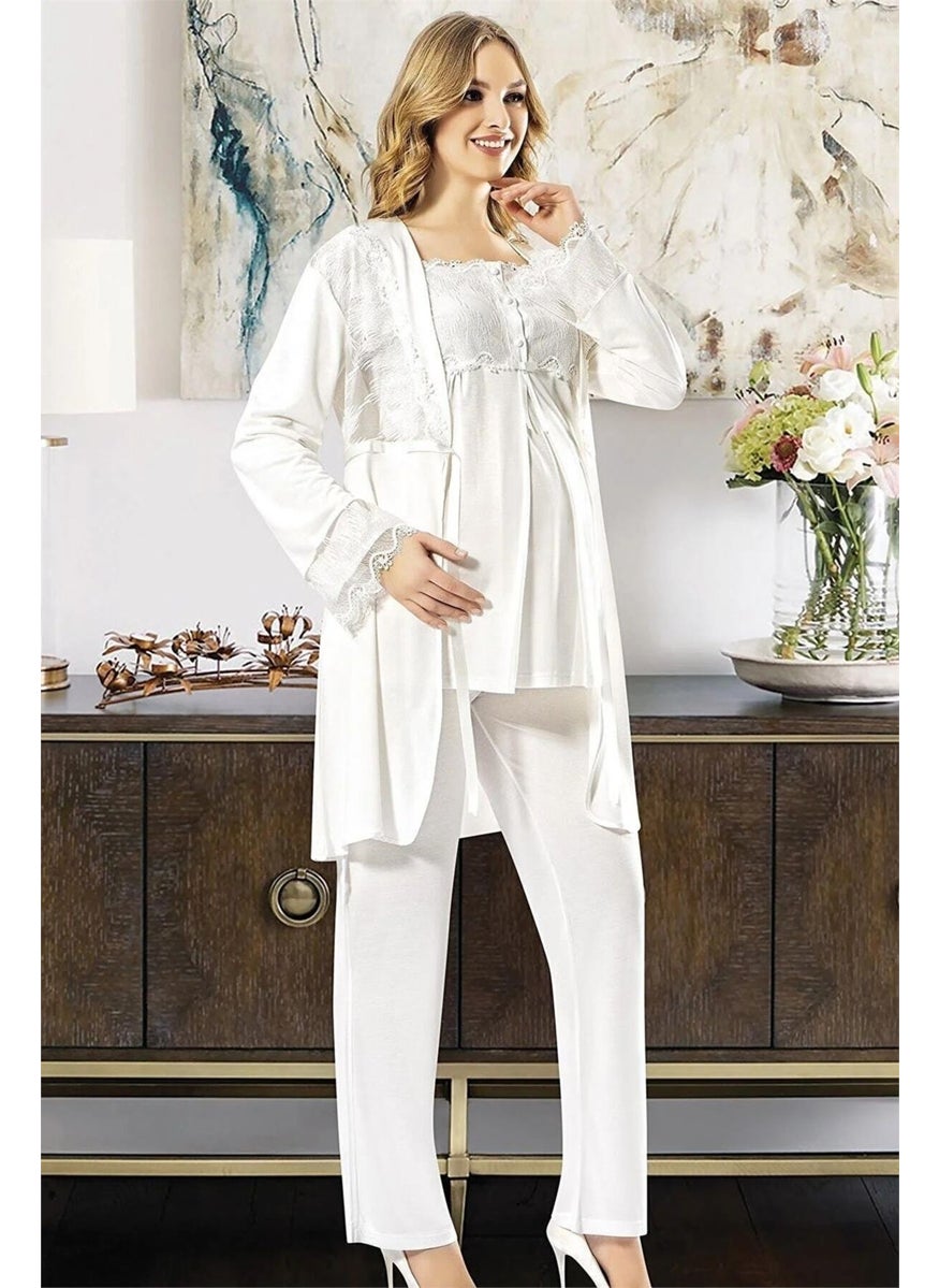 Xses 2195 Women's Pregnant Maternity Pajama Set with Robe-Ecru - pzsku/Z894F47B98B196B24F746Z/45/_/1731112057/bc3b3716-2b1a-4223-8af7-8a0359b5d365