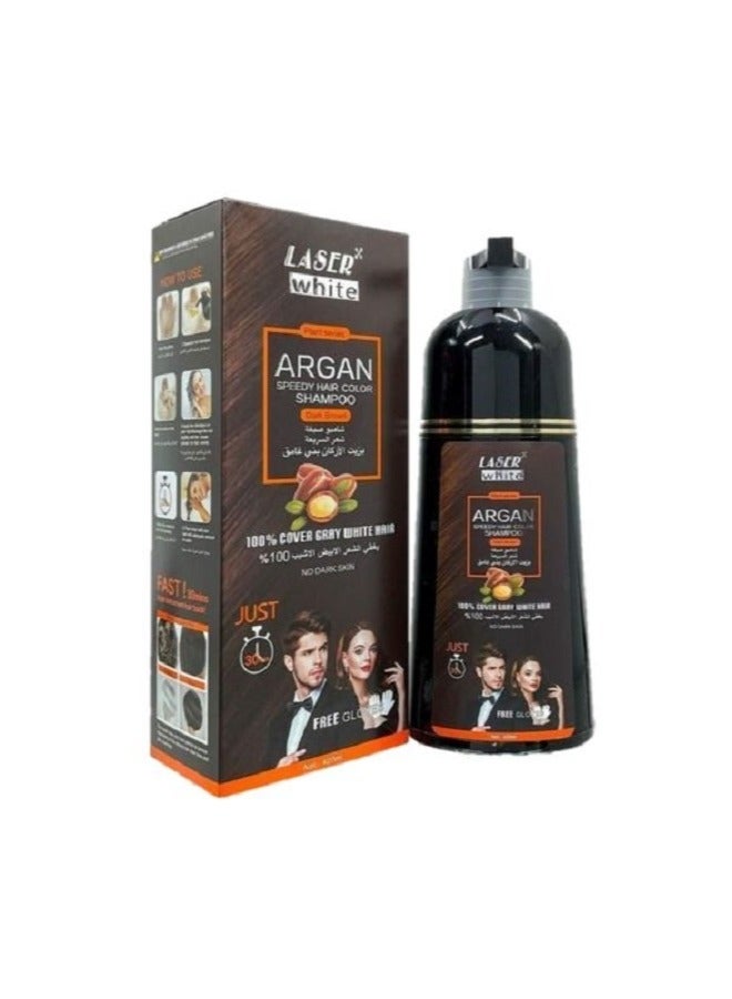 laser white Hair Dye Shampoo with Argan Oil to Cover Gray Hairs (Coffee) Dark Brown 420 ml - Image 3