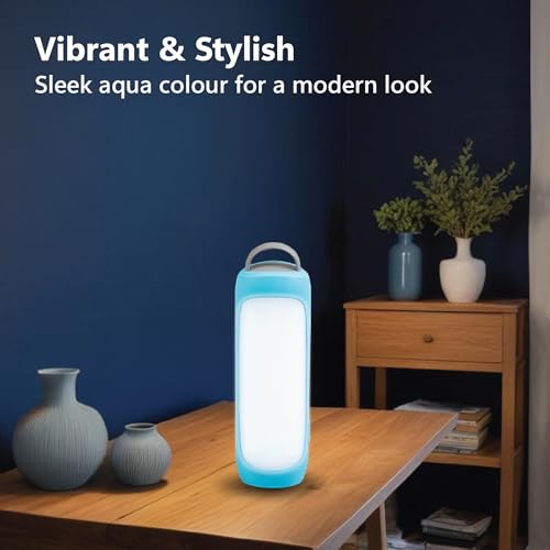 Havells Acqualite 3.2W Lantern| Tabletop| 2 Light Modes: Strong & Dim| Aqua Color | Type-C Charging| Wall Mounted Option| Perfect for Outdoor Activities| Rechargeable Li-ion Battery, Blue - Image 5