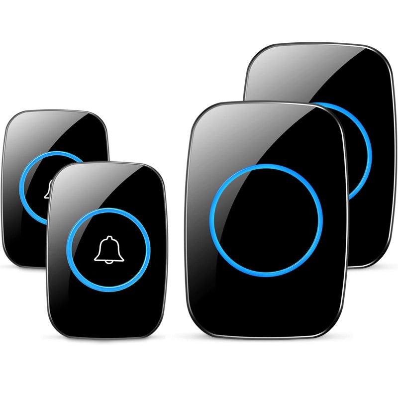 Wireless Doorbell Waterproof Door Bell Kit Distinguish Front and Rear Doors Over 1000 feet Range and 60 Chime 5 Levels Volume and LED Flash for Home Office Classroom