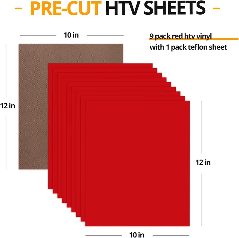 HTVRONT Red Heat Transfer Vinyl Bundle - 10 Pack 12" x 10" HTV Vinyl for T-Shirt, Red Iron on Vinyl for All Cutting Machine or Heat Press Machine - Image 2