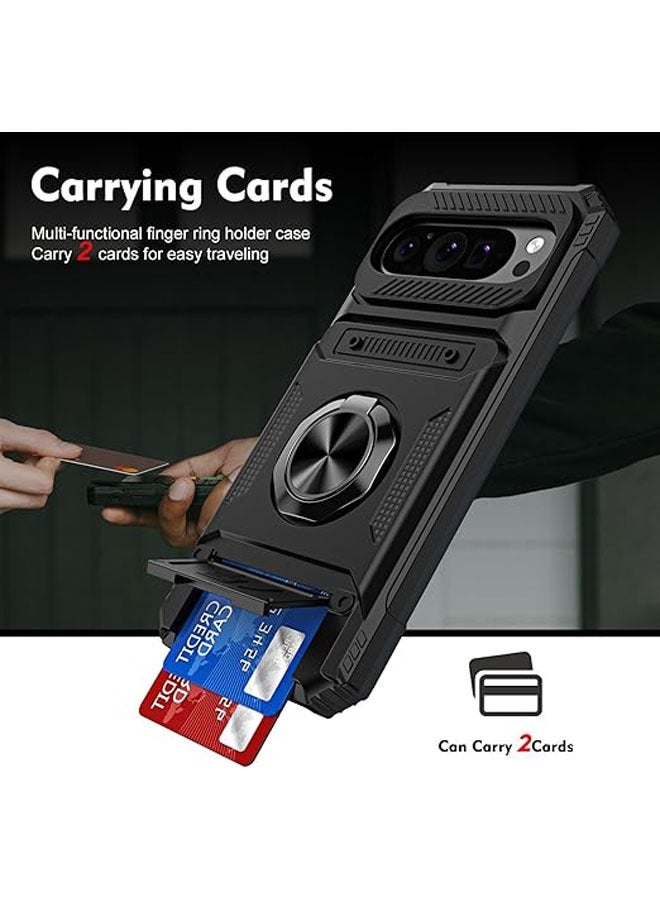 General For Google Pixel 9 Pro XL (2024) Phone Case with Card Slot and Magnetic Finger Ring Holder, PC+TPU+Metal Dropproof Phone Case, Slim Case  - Image 3