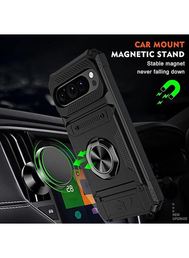 General For Google Pixel 9 Pro XL (2024) Phone Case with Card Slot and Magnetic Finger Ring Holder, PC+TPU+Metal Dropproof Phone Case, Slim Case  - Image 4