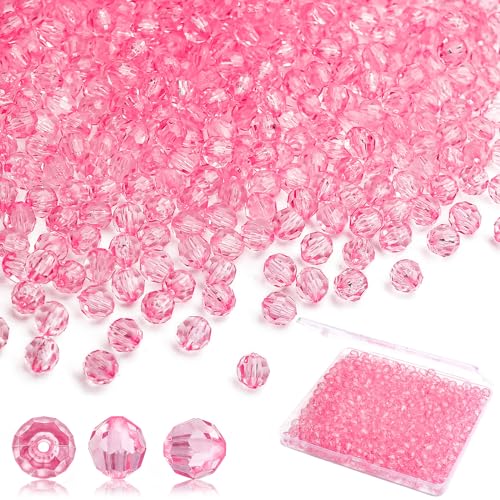 BONNY BOXX 1000pcs 6mm Acrylic Faceted Round Crystal Beads Transparent Pink Loose Spacer Craft Beads for DIY Bracelet Necklace Earring Keychain Jewelry Making Bags Decoration - Image 1
