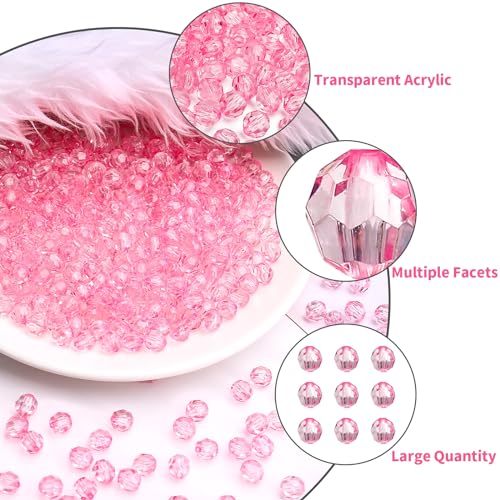 BONNY BOXX 1000pcs 6mm Acrylic Faceted Round Crystal Beads Transparent Pink Loose Spacer Craft Beads for DIY Bracelet Necklace Earring Keychain Jewelry Making Bags Decoration - Image 2