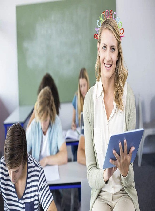 اتش اس دبليو اي طوق رأس للمعلمات من HSWE، طوق رأس ملون مطلي بالمينا، تاج حروف للعودة إلى المدرسة، مناسب للنساء والفتيات، يوم تقدير المعلمات، زينة حفلات العودة إلى المدرسة - Image 3