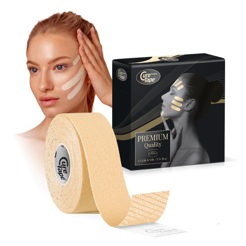 CureTape Beauty Kinesiology Tape | Anti-Wrinkle Face Tape | Face Lift Tape for Toning, Firming & Tightening The Skin (Light Beige, 1'' X 16'.) - Image 1