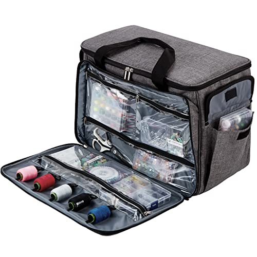 HOMEST Sewing Machine Carrying Case with Multiple Storage Pockets, Universal Tote Bag with Shoulder Strap Compatible with Most Standard Singer, Brother, Janome, Grey (Patent Design) - Image 3