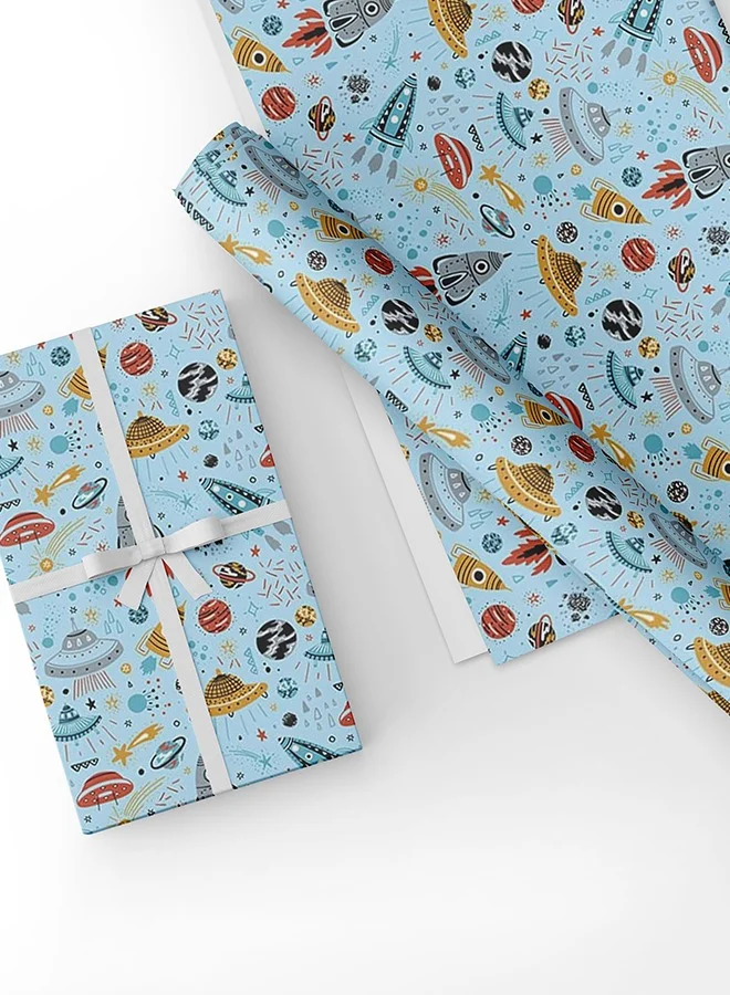 Share the Love Blue Space Wrapping Paper Pack – 4 Sheets (50 cm x 70 cm Each)