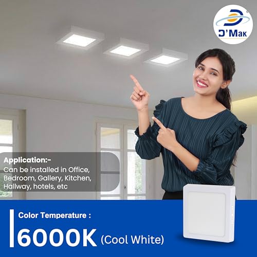 D'Mak Surface Mounted LED Light for Ceiling, 22-Watt Panel Light with IP50 Dust Proof, White Light for Indoor Use at Home and Office, Fancy Square LightsPack of 1, Metal - Image 2