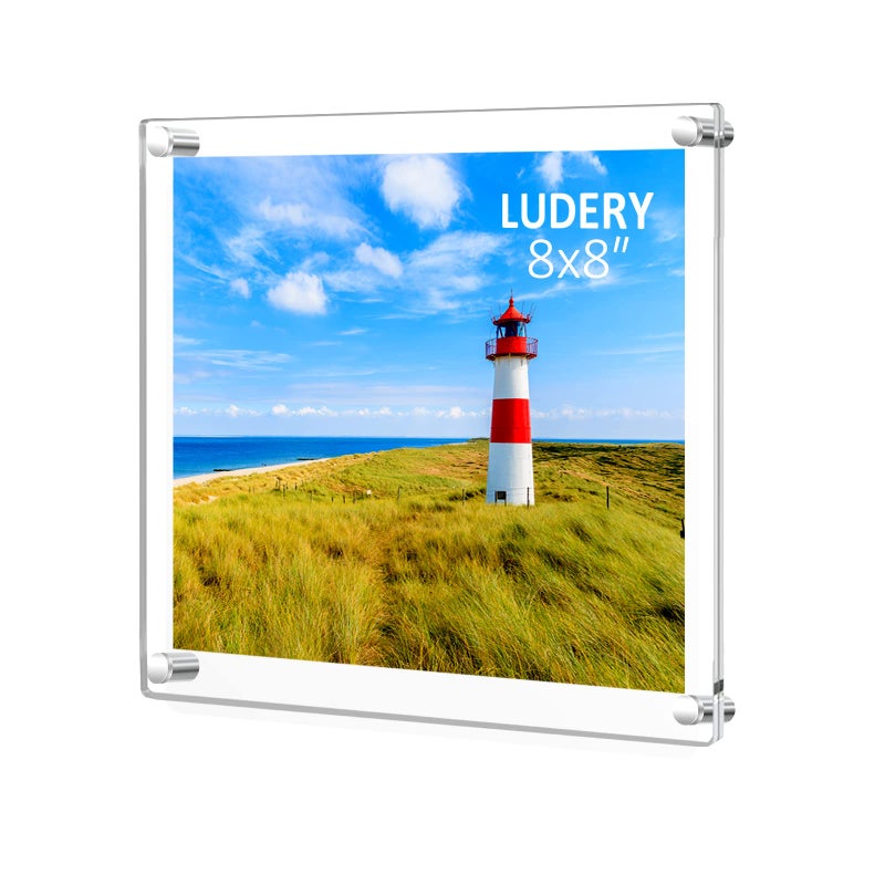 Ludery 8x8 Clear Acrylic Wall Mount Floating Frameless Picture Frame Clear Acrylic Photo Frame for Wall  Frameless Picture Frame Panel For Degree Certificat  artwork and family portraits-1pack - Image 1