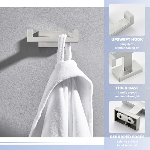 Suyar Double Towel Hook Brushed Nickel, SUS 304 Stainless Steel Bathroom Towel Holder, Coat Robe Wall Hook - Image 5