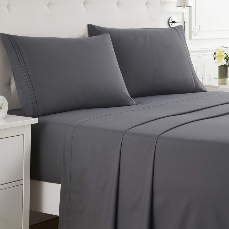 Clara Clark Full XL Bed Sheet Set - Wrinkle, Fade, Stain Resistant, Deep Pocket Sheets - Luxury Soft Bedding Sheets & Pillowcases, Full XL Charcoal Gray - Image 2