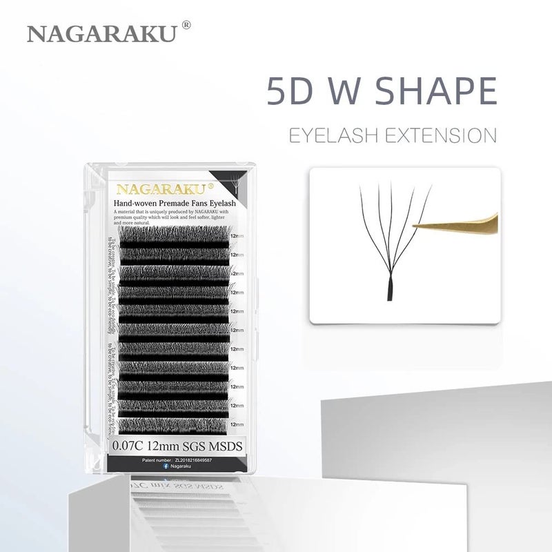 NAGARAKU 5D W Shape Eyelash Extension Volume Premade Matte Black Cluster Easy Fanning yy Eye Lashes with Thickness 007mm 14mm W5DCurlD - Image 2