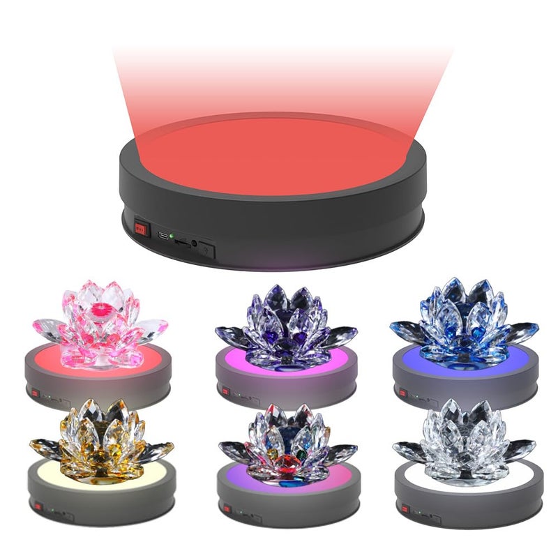 JAYEGT Variety Colors LED Light Non-Slip Rotating Display Stand , 66lbs Load, 360 Degree Photography Turntable for Glass Crystal Spherical Artwork (8.66inch / 6Color LED Light / Black / Rechargeable) - Image 2