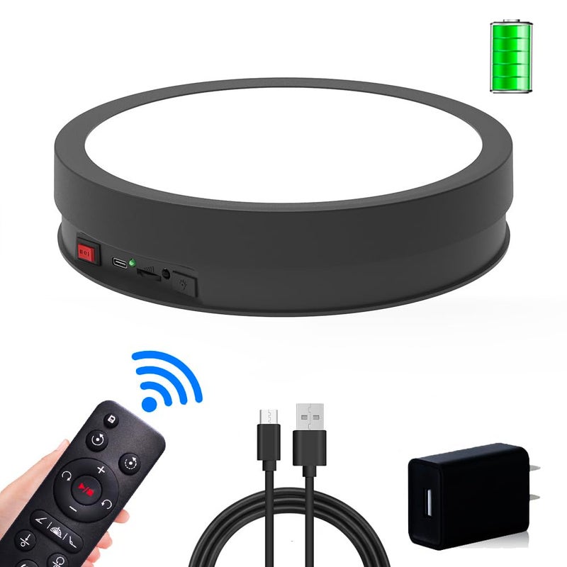 JAYEGT Variety Colors LED Light Non-Slip Rotating Display Stand , 66lbs Load, 360 Degree Photography Turntable for Glass Crystal Spherical Artwork (8.66inch / 6Color LED Light / Black / Rechargeable) - Image 5