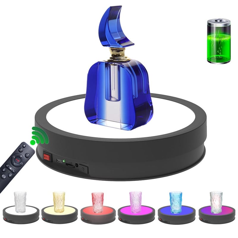 JAYEGT Variety Colors LED Light Non-Slip Rotating Display Stand , 66lbs Load, 360 Degree Photography Turntable for Glass Crystal Spherical Artwork (8.66inch / 6Color LED Light / Black / Rechargeable) - Image 1