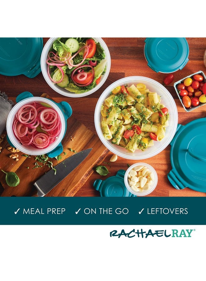Rachael Ray Leak-Proof Nestable Container Food Storage Bin Set, 10-Piece Round, Teal Lid - Image 5