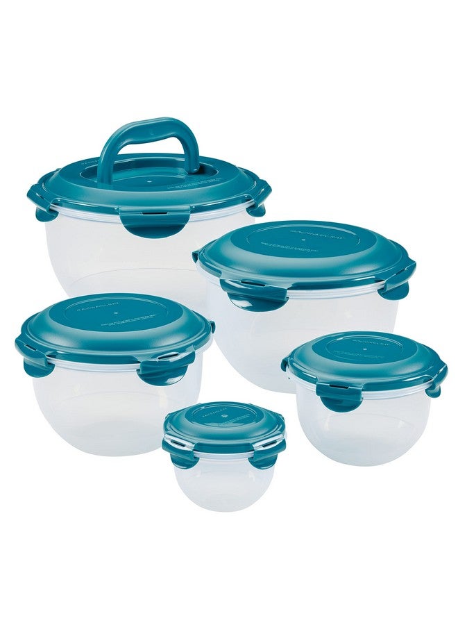 Rachael Ray Leak-Proof Nestable Container Food Storage Bin Set, 10-Piece Round, Teal Lid - Image 1