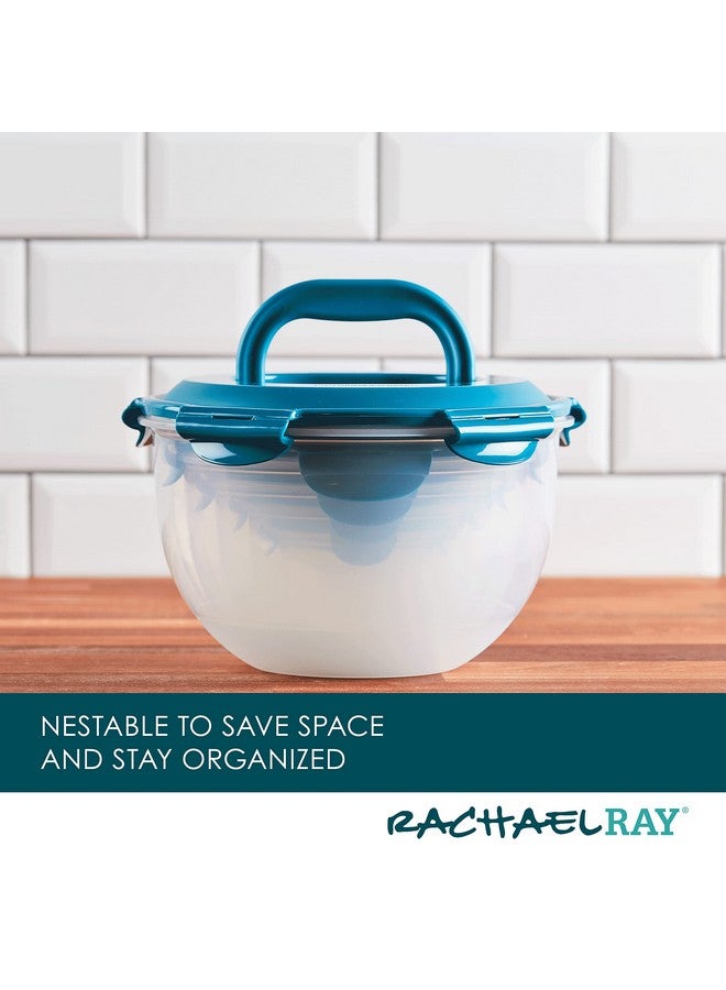 Rachael Ray Leak-Proof Nestable Container Food Storage Bin Set, 10-Piece Round, Teal Lid - Image 4