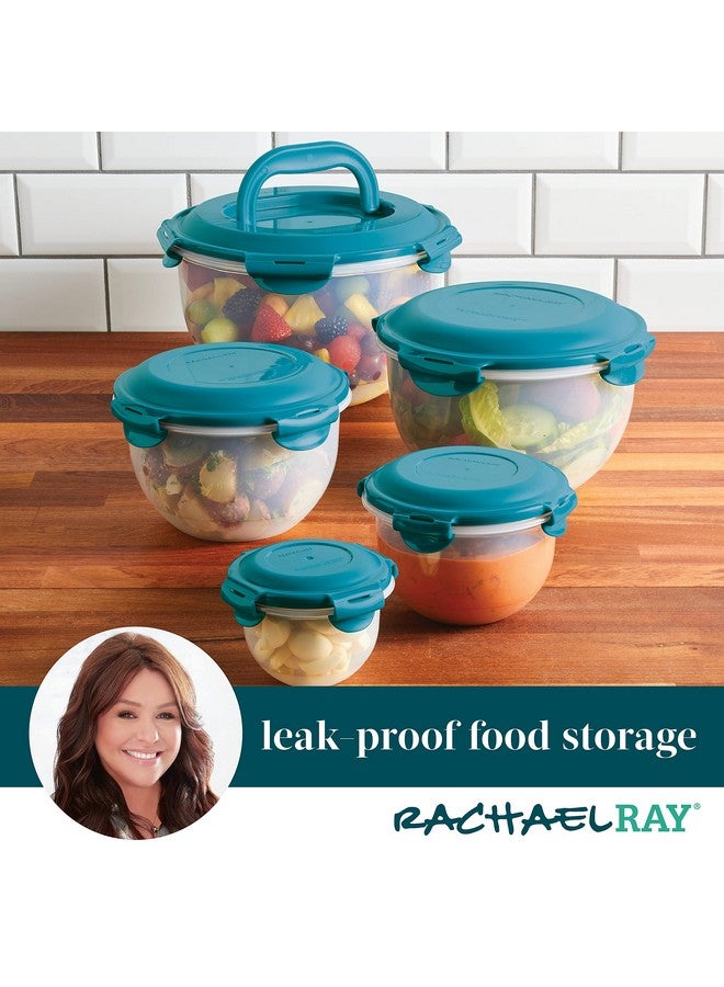 Rachael Ray Leak-Proof Nestable Container Food Storage Bin Set, 10-Piece Round, Teal Lid - Image 3
