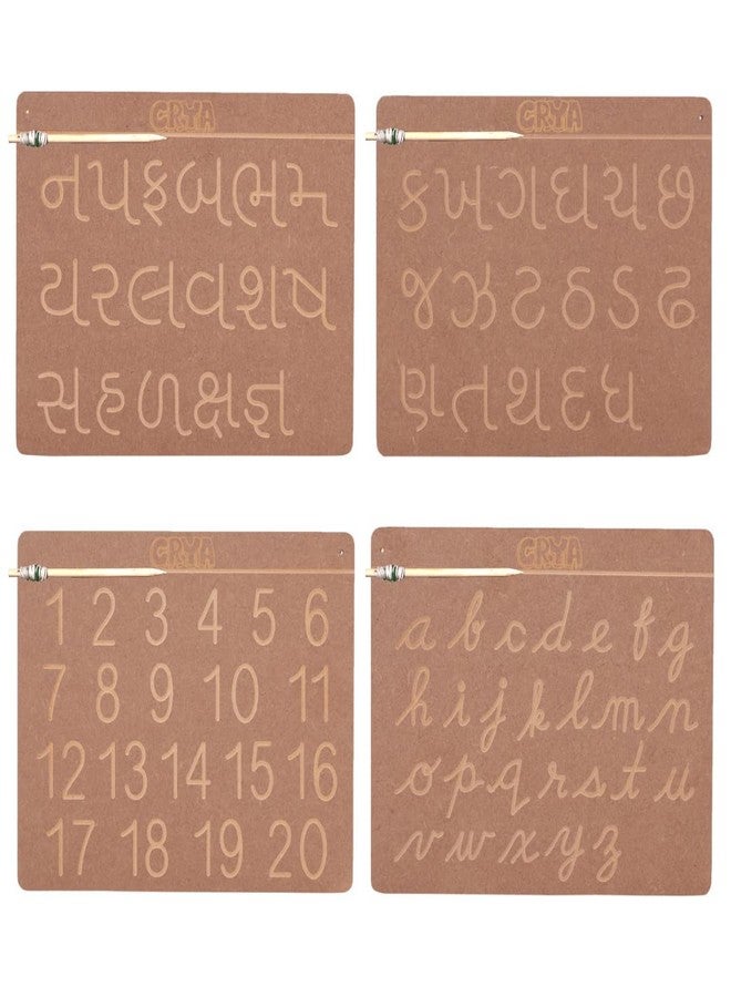 CRYA Gujarati Educational Tracing Wooden Board for Kids | Handwriting, Counting and Learning Montessori Slates | Reversible Set of 2 Puzzles (Gujarati, Cursive English and Numbers) - Image 1