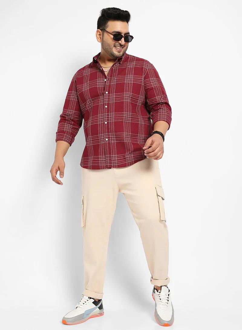 Instafab Plus Instafab Plus Men's Maroon Red Chalk Tartan Plaid Shirt For Casual Wear | Spread Collar | Long Sleeve | Button Closure | Cotton Blend Shirt Crafted With Comfort Fit For Everyday Wear