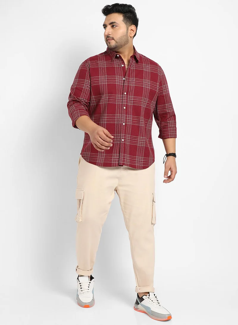 Instafab Plus Instafab Plus Men's Maroon Red Chalk Tartan Plaid Shirt For Casual Wear | Spread Collar | Long Sleeve | Button Closure | Cotton Blend Shirt Crafted With Comfort Fit For Everyday Wear