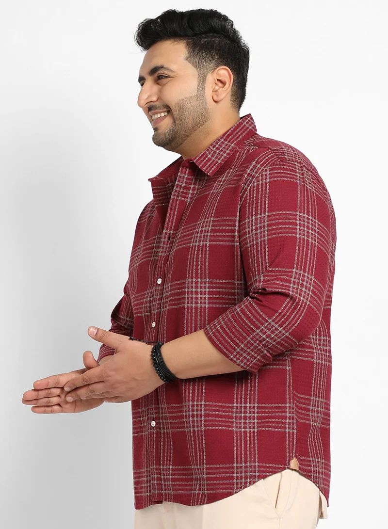 Instafab Plus Instafab Plus Men's Maroon Red Chalk Tartan Plaid Shirt For Casual Wear | Spread Collar | Long Sleeve | Button Closure | Cotton Blend Shirt Crafted With Comfort Fit For Everyday Wear