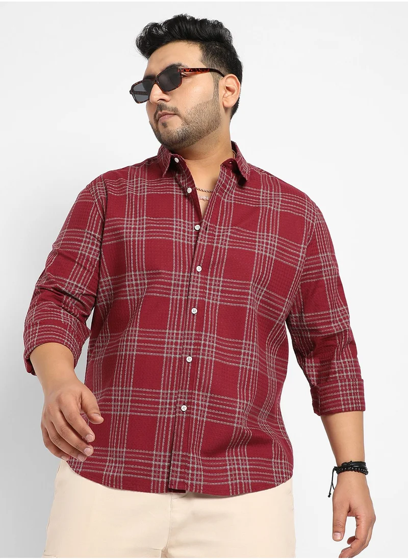 Instafab Plus Instafab Plus Men's Maroon Red Chalk Tartan Plaid Shirt For Casual Wear | Spread Collar | Long Sleeve | Button Closure | Cotton Blend Shirt Crafted With Comfort Fit For Everyday Wear