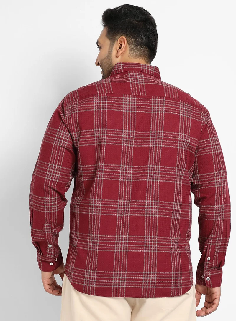 Instafab Plus Instafab Plus Men's Maroon Red Chalk Tartan Plaid Shirt For Casual Wear | Spread Collar | Long Sleeve | Button Closure | Cotton Blend Shirt Crafted With Comfort Fit For Everyday Wear