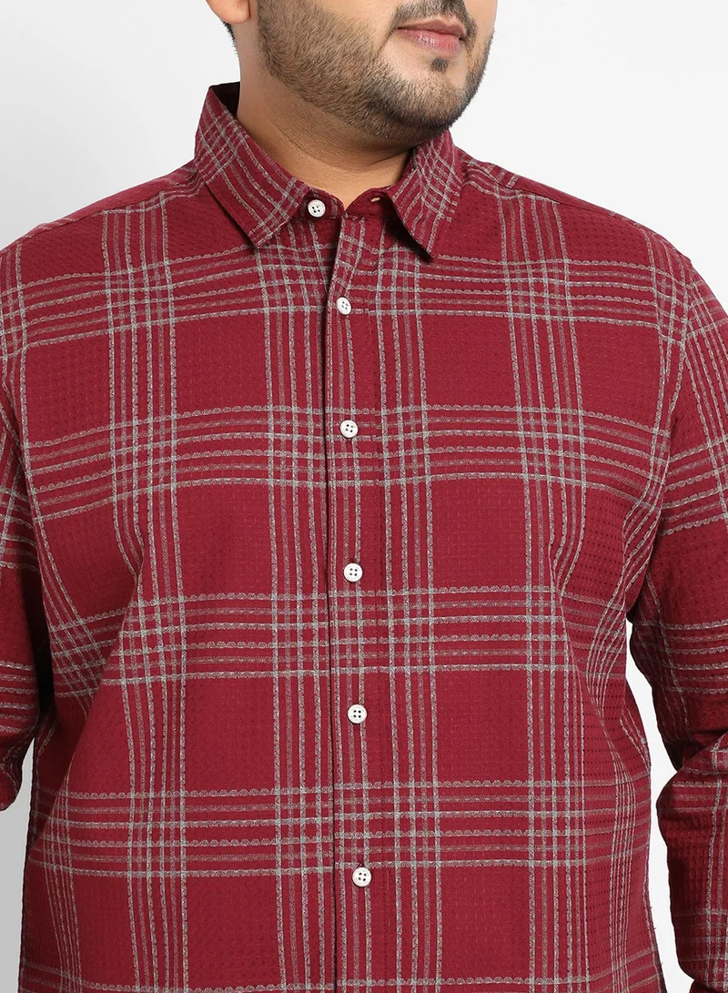 Instafab Plus Instafab Plus Men's Maroon Red Chalk Tartan Plaid Shirt For Casual Wear | Spread Collar | Long Sleeve | Button Closure | Cotton Blend Shirt Crafted With Comfort Fit For Everyday Wear