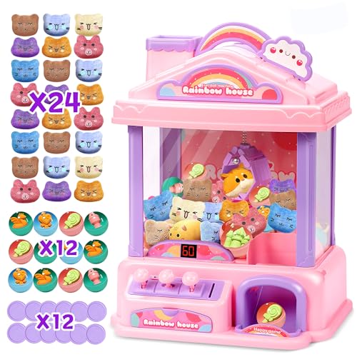 ROHSCE Mini Claw Machine for Kids Girl Toys for Ages 813 Arcade Game Toy Claw Machine Electric Candy Vending Machine Toy with LED Lights Adjustable Sound Birthday Gifts for Girls Ages 4 Pink - Image 1