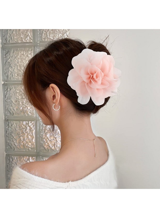 Cinaci 4 Pack Chiffon Big Rose Flower Bow Plastic Hair Claw Clips Barrettes Clamps Ponytail Holder Buns Chignon Holder Accessories For Women Girls - Image 3