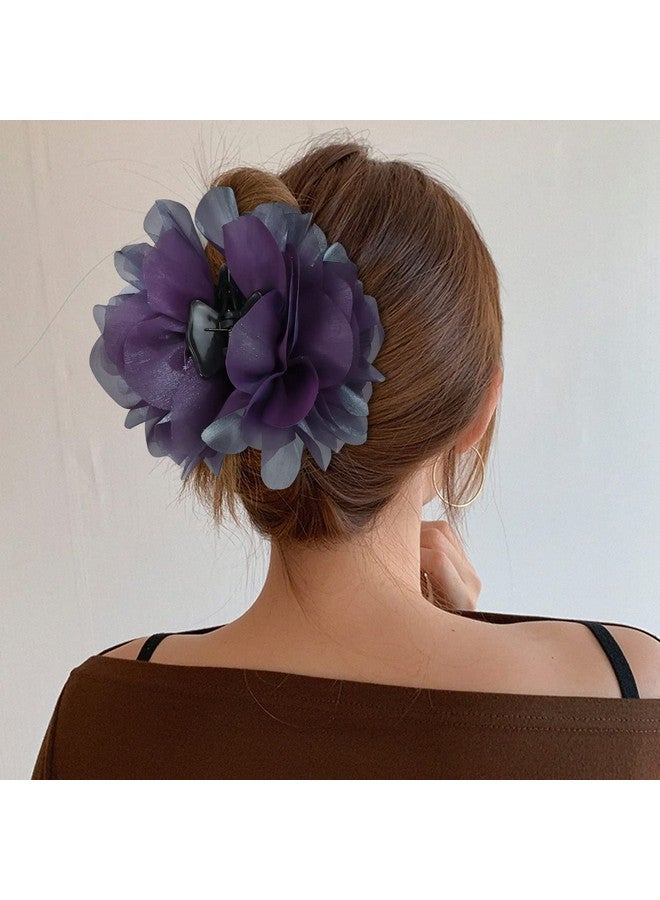 Cinaci 4 Pack Chiffon Big Rose Flower Bow Plastic Hair Claw Clips Barrettes Clamps Ponytail Holder Buns Chignon Holder Accessories For Women Girls - Image 5