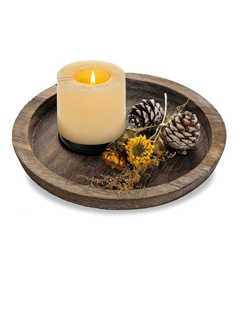 SYOSI Rustic Wooden Serving Tray Round Wood Decorative Candle Holder Candle Holder Tray Home Decor Butler Farmhouse Ottoman Tray for Home Coffee Table Lightweight and Durable 11.4 inch - Image 1