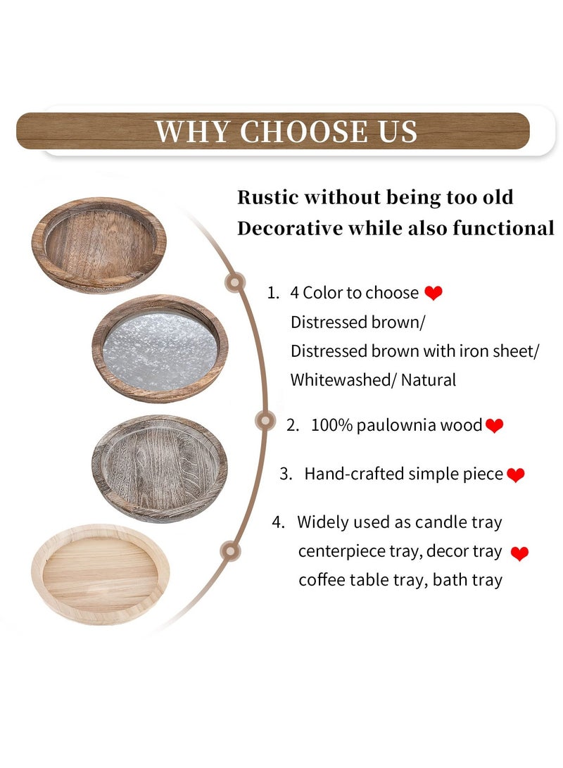 SYOSI Rustic Wooden Serving Tray Round Wood Decorative Candle Holder Candle Holder Tray Home Decor Butler Farmhouse Ottoman Tray for Home Coffee Table Lightweight and Durable 11.4 inch - Image 5