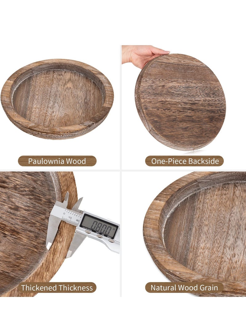 SYOSI Rustic Wooden Serving Tray Round Wood Decorative Candle Holder Candle Holder Tray Home Decor Butler Farmhouse Ottoman Tray for Home Coffee Table Lightweight and Durable 11.4 inch - Image 4