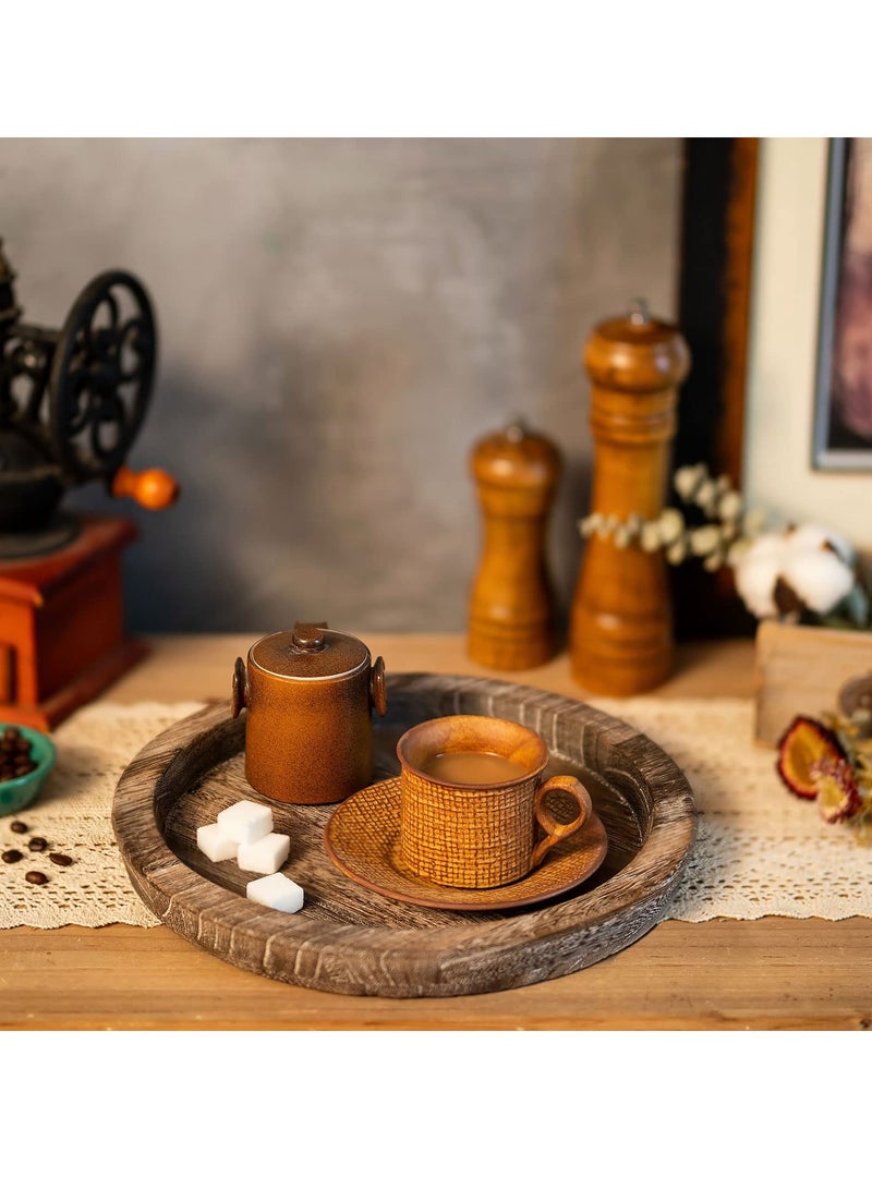 SYOSI Rustic Wooden Serving Tray Round Wood Decorative Candle Holder Candle Holder Tray Home Decor Butler Farmhouse Ottoman Tray for Home Coffee Table Lightweight and Durable 11.4 inch - Image 2