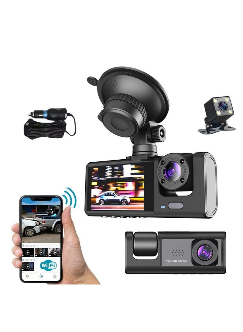 Bukela Car Dual Lens Dash Cam HD 1080P Front/Rear/Inside Video Recorder Camera G-Sensor - Image 1