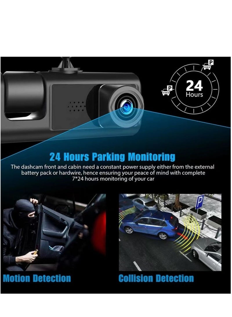 Bukela Car Dual Lens Dash Cam HD 1080P Front/Rear/Inside Video Recorder Camera G-Sensor - Image 4